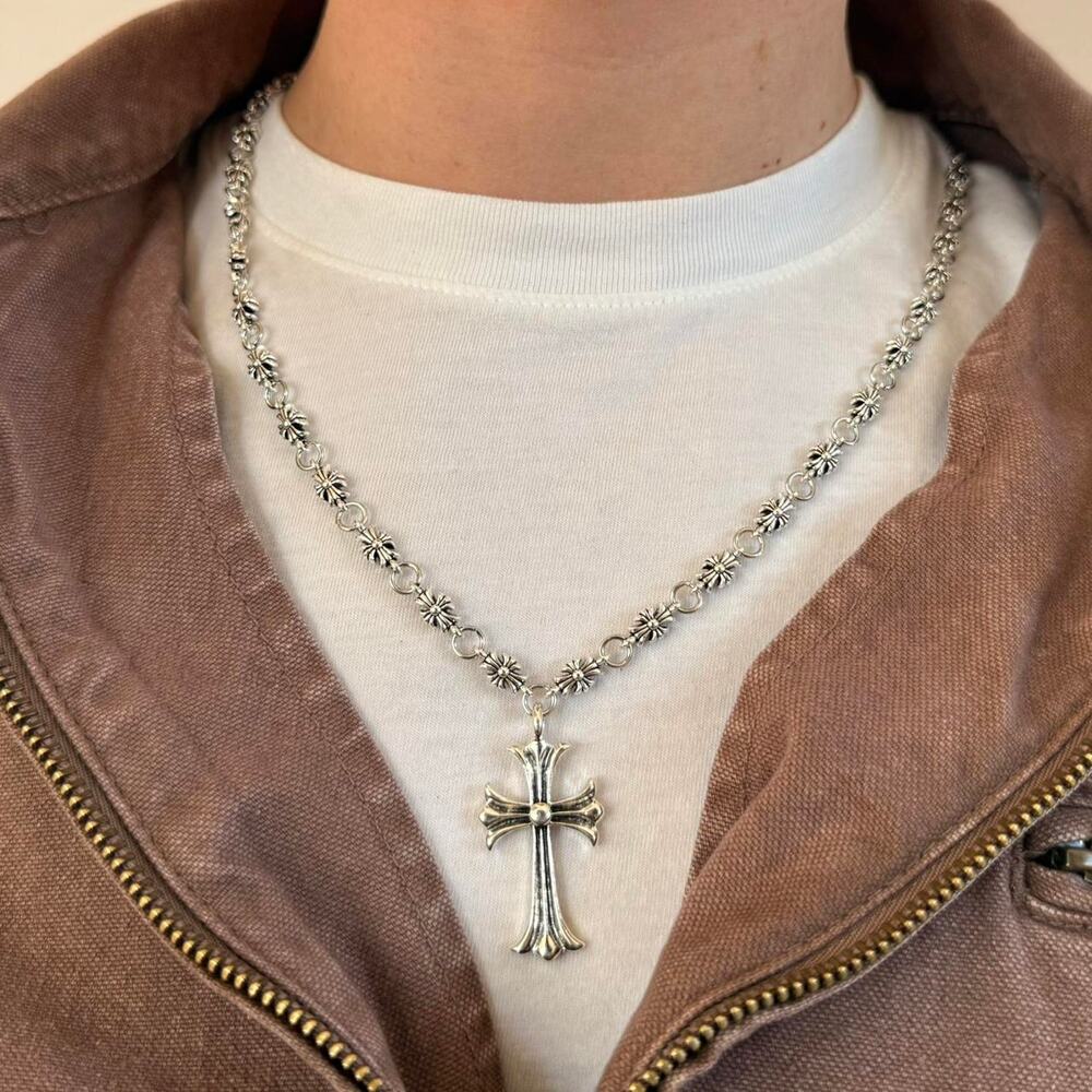 Y2K Silver Gothic Cross Necklace Unisex 22" Simple Chain Great Quality